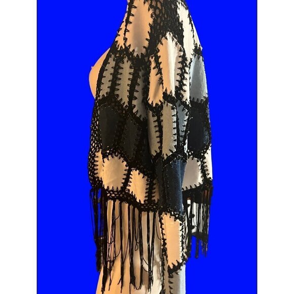 nwt fringed croucheted blouse by adore denim blues black fringes unique dressy l - Picture 4 of 13